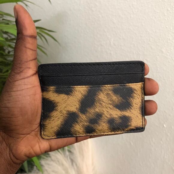 MICHAEL KORS Black Brown Leopard Animal Money Pieces Coin Cardholder Case Wallet - Picture 2 of 7
